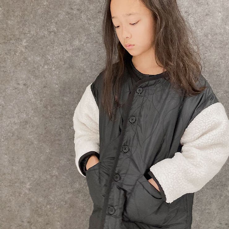 キッズ子供服キルティングジャケットアウター裏ボアノーカラー男の子女の子ボーイズガールズブルゾンコート防寒暖か無地アウトドアキャンプカジュアルミリタリージュニア120cm130cm140cm150cm160cm「943-102」