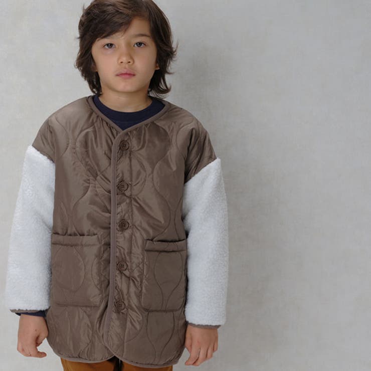 キッズ子供服キルティングジャケットアウター裏ボアノーカラー男の子女の子ボーイズガールズブルゾンコート防寒暖か無地アウトドアキャンプカジュアルミリタリージュニア120cm130cm140cm150cm160cm「943-102」