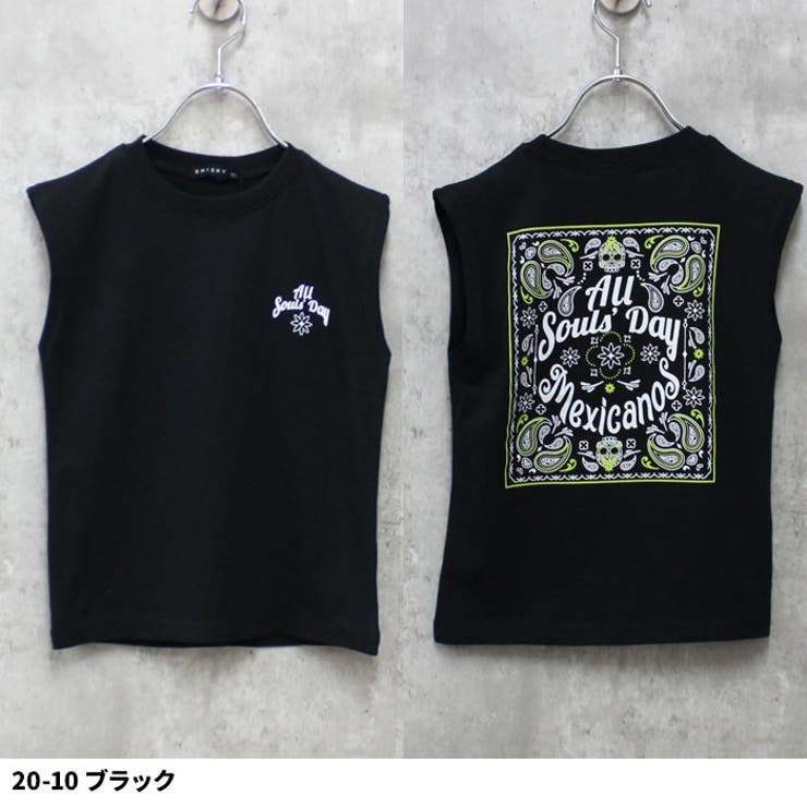 キッズノースリーブTシャツ子供服男の子女の子ボーイズガールズバックプリントクルーネックロゴジュニアロックカジュアルストリート韓国子供服110cm120cm130cm140cm150cm160cm「132-06.332-07」
