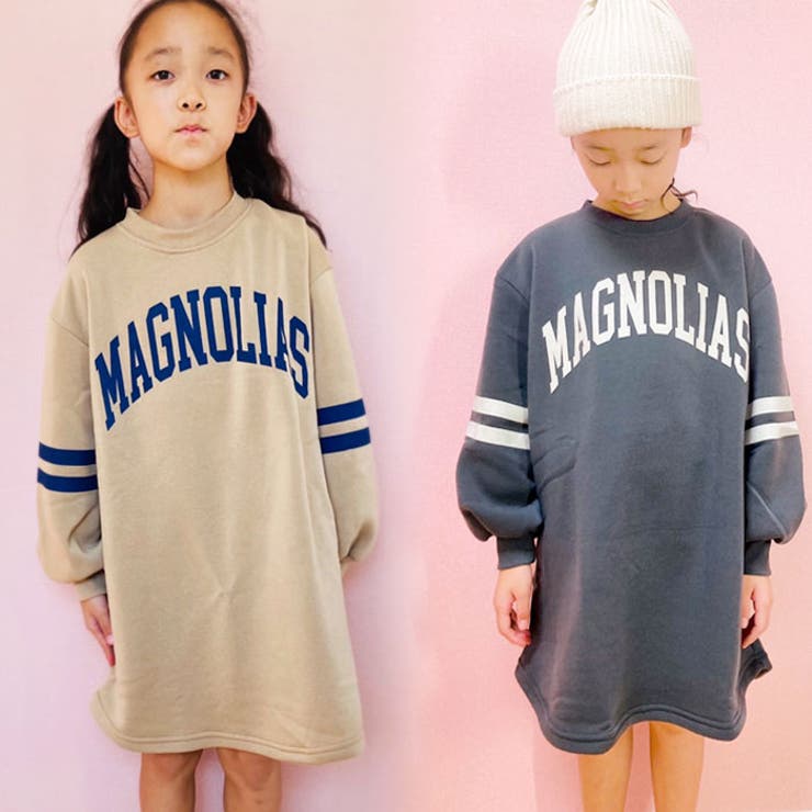 キッズワンピース子供服長袖ゆったりBIG大きめビッグシルエットボリューム袖クルーネック裏起毛プリントロゴジュニアカジュアル110cm120cm130cm140cm150cm160cm「242-06」