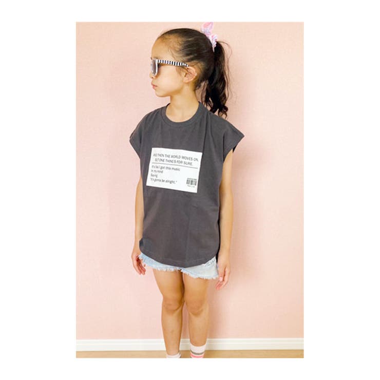 キッズノースリーブTシャツ子供服フレンチスリーブ男の子女の子ビッグシルエットBIGビックプリントタンクトップジュニア夏服夏物韓国子供服110cm120cm130cm140cm150cm160cm「522-112.113」