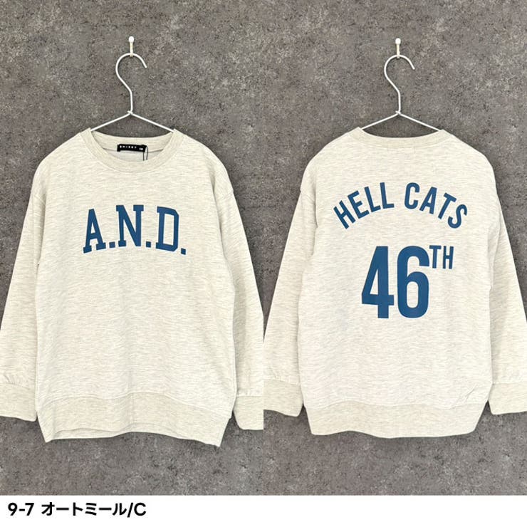 ミニ裏毛オーバーサイズプリントトレーナーキッズ子供服男の子女の子長袖トップススウェットビッグシルエットBIGビックゆったり大きめロゴジュニア韓国子供服秋物秋服ジュニアアメカジ110cm120cm130cm140cm150cm160cm「344-04」