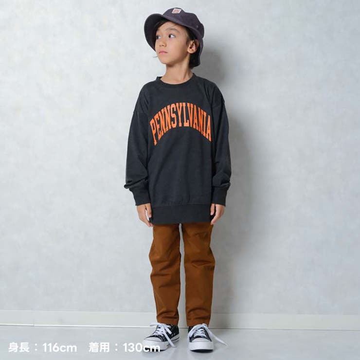 ミニ裏毛オーバーサイズプリントトレーナーキッズ子供服男の子女の子長袖トップススウェットビッグシルエットBIGビックゆったり大きめロゴジュニア韓国子供服秋物秋服ジュニアアメカジ110cm120cm130cm140cm150cm160cm「344-04」