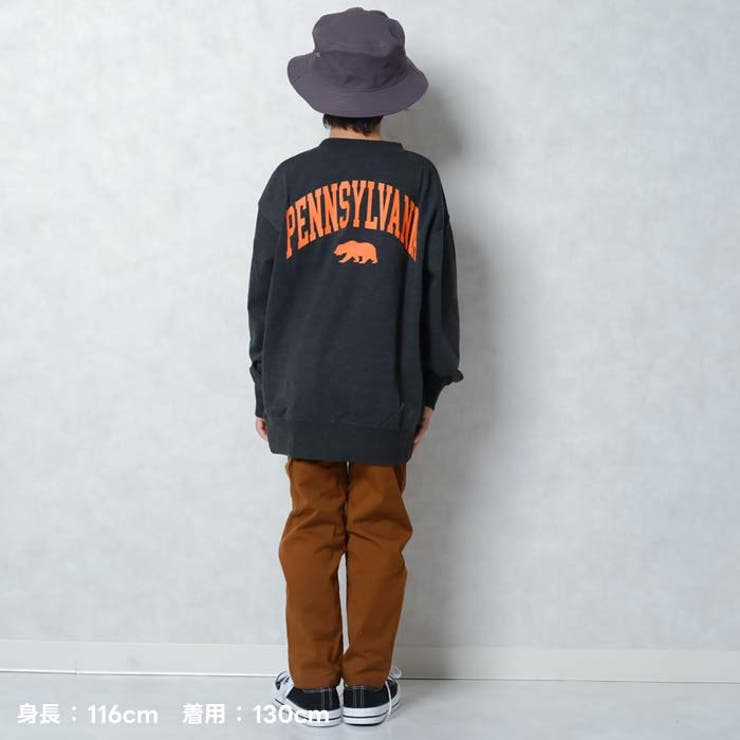 ミニ裏毛オーバーサイズプリントトレーナーキッズ子供服男の子女の子長袖トップススウェットビッグシルエットBIGビックゆったり大きめロゴジュニア韓国子供服秋物秋服ジュニアアメカジ110cm120cm130cm140cm150cm160cm「344-04」