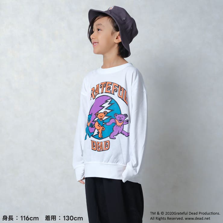 GRATEFULDEADトレーナーキッズ子供服男の子女の子キャラクターグレイトフルデッド長袖トップススウェットビッグシルエットBIGビックゆったり大きめロゴプリント裏毛秋物秋服アメカジジュニア110cm120cm130cm140cm150cm160cm「GF44-01」