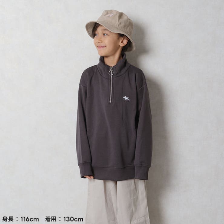 POLOCHAMPSポロチャンプスオーバーサイズハーフジップトレーナーキッズ子供服男の子女の子長袖トップススウェットビッグシルエットBIGビックゆったり大きめゴ刺繍裏起毛カジュアルブランド110cm120cm130cm140cm150cm160cm「PL44-08」