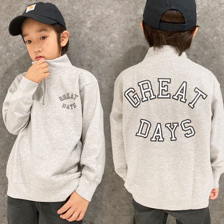 キッズトレーナートップス裏起毛タートルネックハイネックハーフジップZIP子供服男の子女の子ビッグシルエットBIGプリントロゴジュニアカジュアルアメカジストリート110cm120cm130cm140cm150cm160cm「543-131」