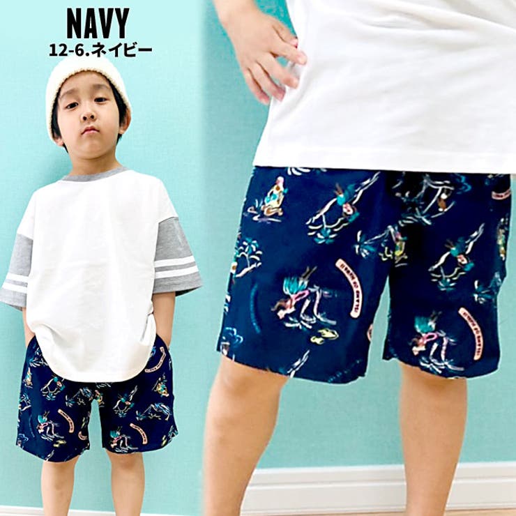 【ZI-ON×メール便送料無料】キッズパンツハーフパンツアロハ子供服男の子女の子ボーイズガールズアロハパンツジュニアカジュアルアメカジハワイアンリゾート110cm120cm130cm140cm150cm160cm「531-00」