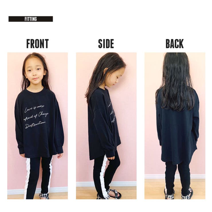 キッズワンピース長袖子供服女の子ガールズクルーネックボリューム袖無地プリントロゴジュニア韓国子供服110cm120cm130cm140cm150cm160cm「541-108.109」