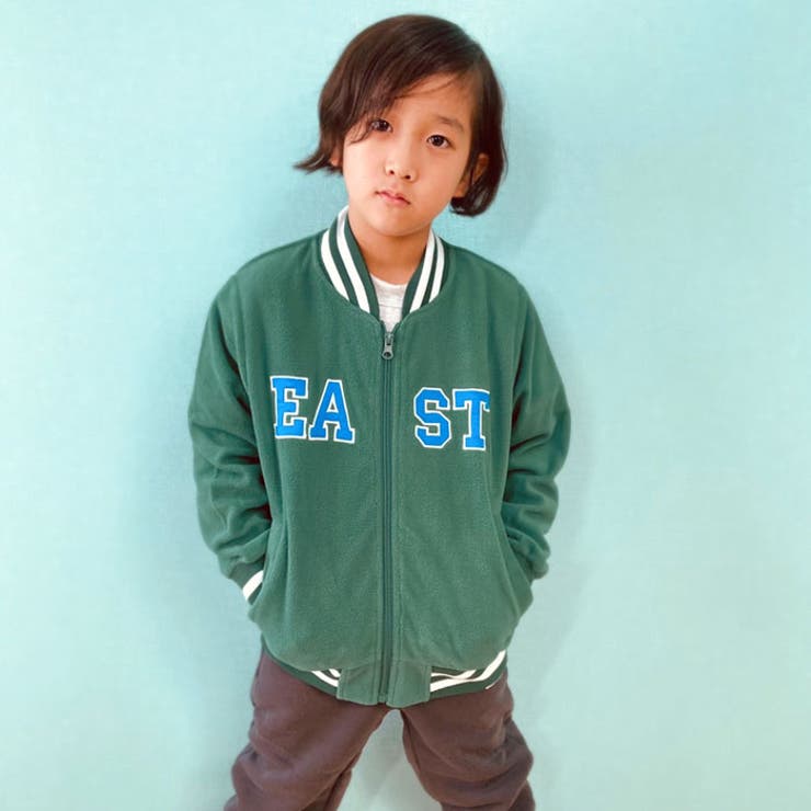【ZI-ON】キッズスタジャンマイクロフリース子供服羽織りアウタージャケットジャンパーロゴワッペンジュニアアメカジカジュアル110cm120cm130cm140cm150cm160cm「342-07」