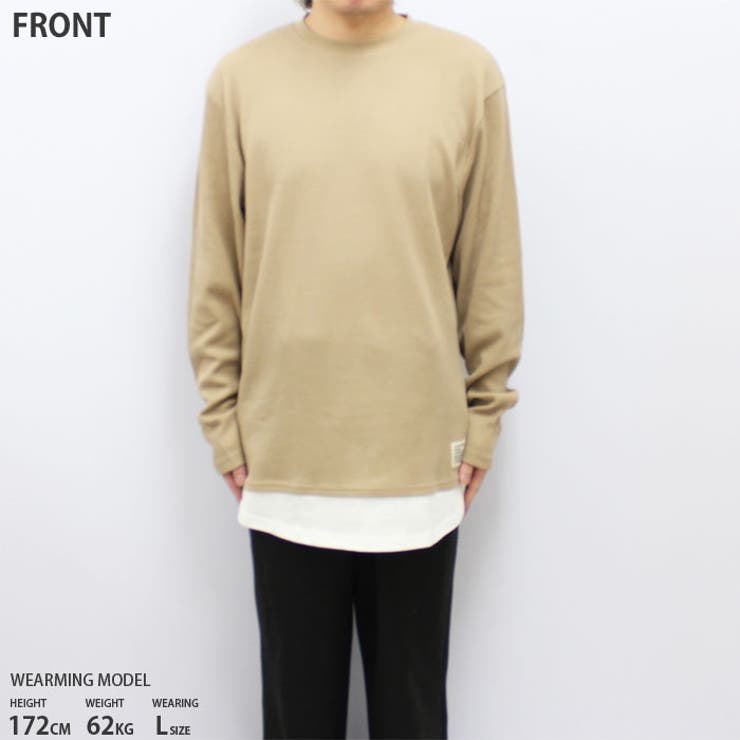 【ZI-ON×メール便送料無料】メンズロンTTシャツ長袖ワッフルクルーネックヘンリーネック無地ワンポイントレイヤード重ね着カジュアルMLXL「842-03」