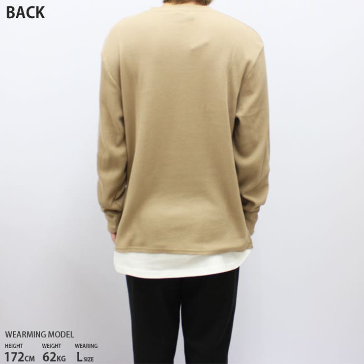 【ZI-ON×メール便送料無料】メンズロンTTシャツ長袖ワッフルクルーネックヘンリーネック無地ワンポイントレイヤード重ね着カジュアルMLXL「842-03」