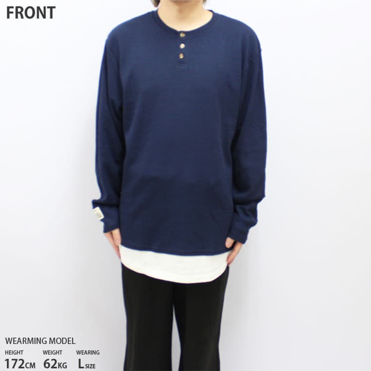 【ZI-ON×メール便送料無料】メンズロンTTシャツ長袖ワッフルクルーネックヘンリーネック無地ワンポイントレイヤード重ね着カジュアルMLXL「842-03」