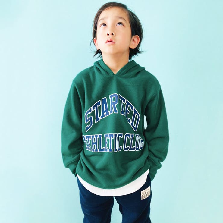 【ZI-ON×メール便送料無料】キッズパーカースウェットプルオーバー子供服長袖ゆったりプルパーカーレイヤード重ね着裏起毛プリントロゴジュニアアメカジカジュアル110cm120cm130cm140cm150cm160cm「342-11」