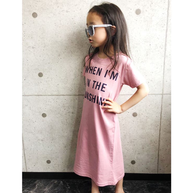 【ZI-ON×送料無料】キッズワンピース子供服半袖女の子ガールズマキシプリントロゴジュニア韓国子供服110cm120cm130cm140cm150cm160cm「520-07」