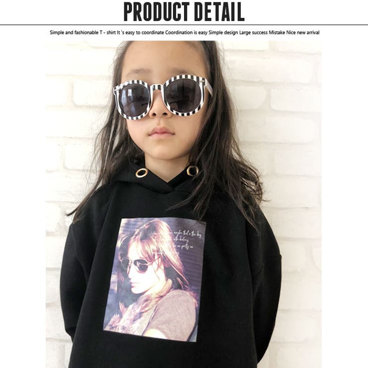 キッズ子供服トップスチュニックパーカー女の子ガールズプリント裏起毛グラフィック画像フォトジュニア韓国子供服110cm120cm130cm140cm150cm160cm「240-24」
