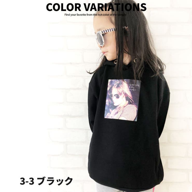 キッズ子供服トップスチュニックパーカー女の子ガールズプリント裏起毛グラフィック画像フォトジュニア韓国子供服110cm120cm130cm140cm150cm160cm「240-24」
