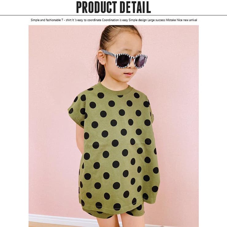 キッズセットアップ上下セット子供服ノースリーブビッグ女の子ガールズハーフパンツショートパンツドットボーダージュニアカジュアル110cm120cm130cm140cm150cm160cm「221-17.18」