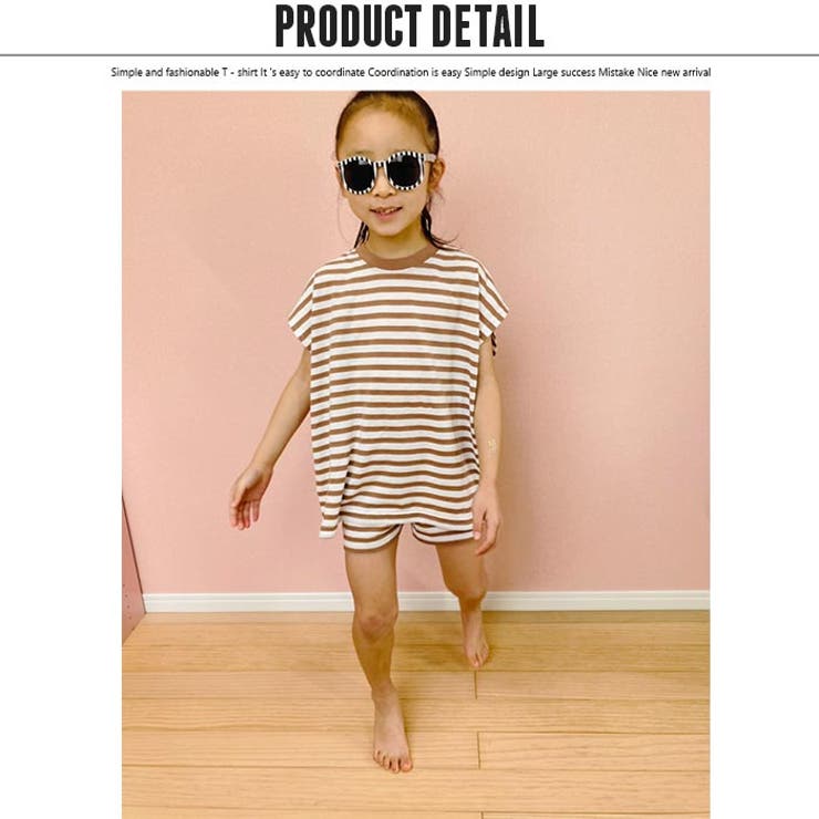 キッズセットアップ上下セット子供服ノースリーブビッグ女の子ガールズハーフパンツショートパンツドットボーダージュニアカジュアル110cm120cm130cm140cm150cm160cm「221-17.18」