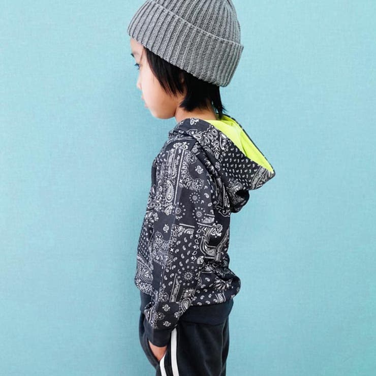 キッズパーカー子供服長袖男の子女の子ボーイズガールズボンディングプルオーバープルパーカーチェックペイズリー総柄ジュニアカジュアル韓国子供服110cm120cm130cm140cm150cm160cm「141-08.09」