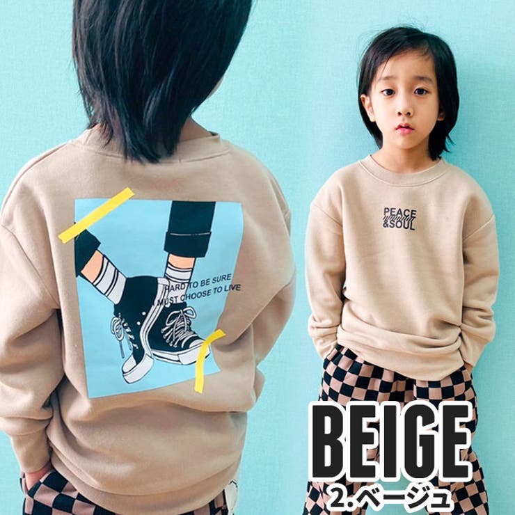 キッズトレーナートップスプルオーバー子供服長袖男の子女の子ボーイズガールズクルーネックBIGビッグ裏起毛プリントロゴ切り替えジュニアカジュアル110cm120cm130cm140cm150cm160cm「341-26.27」