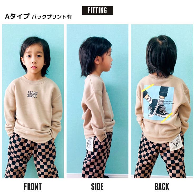キッズトレーナートップスプルオーバー子供服長袖男の子女の子ボーイズガールズクルーネックBIGビッグ裏起毛プリントロゴ切り替えジュニアカジュアル110cm120cm130cm140cm150cm160cm「341-26.27」