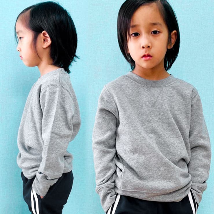 キッズトレーナートップスプルオーバー子供服長袖男の子女の子ボーイズガールズクルーネック裏起毛無地切り替えジュニアカジュアル110cm120cm130cm140cm150cm160cm「341-32.33」