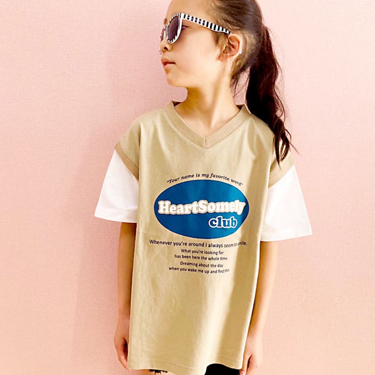 【ZI-ON×メール便送料無料】キッズTシャツ半袖子供服女の子ガールズビッグシルエットBIGレイヤード風重ね着プリントロゴジュニアカジュアル韓国子供服110cm120cm130cm140cm150cm160cm「232-02」
