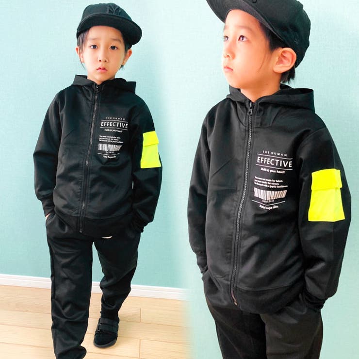 【ZI-ON×送料無料】キッズセットアップ上下セット子供服パーカージップパーカージップアップ長ズボンロングパンツジャージプリントロゴジュニアカジュアル110cm120cm130cm140cm150cm160cm「142-04」