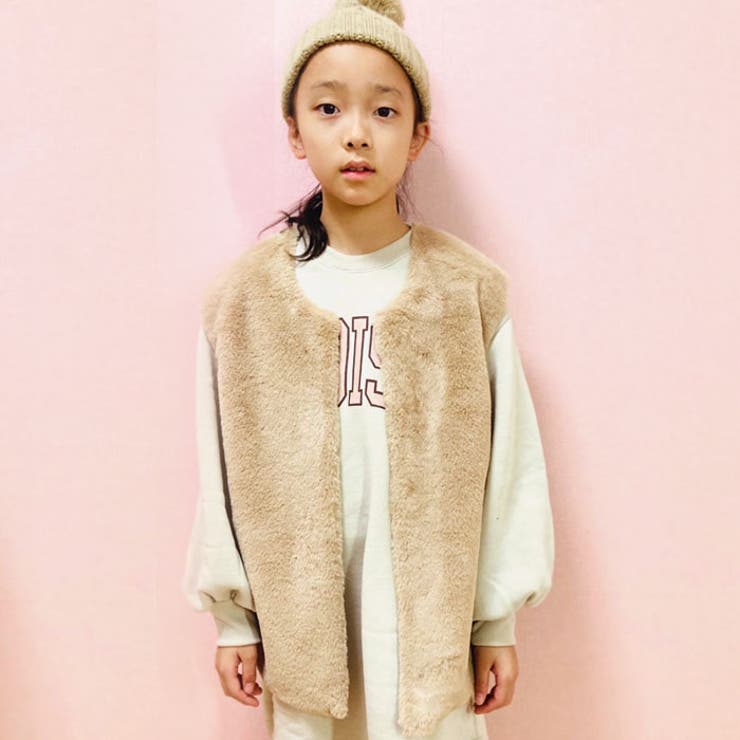 キッズフェイクファーベスト子供服重ね着袖なし羽織り無地防寒アウタージュニアカジュアル120cm130cm140cm150cm160cm「242-10」