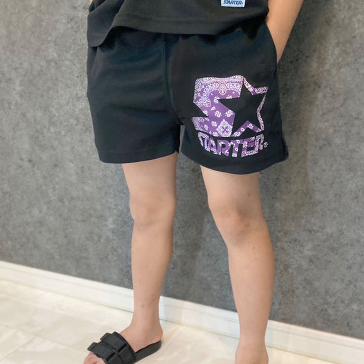キッズパンツ半ズボンハーフパンツ子供服プリントロゴ接触冷感ドライSTARTERスタータージュニアカジュアルスポーティーストリートセレブリティ110cm120cm130cm140cm150cm160cm「STA23-11」