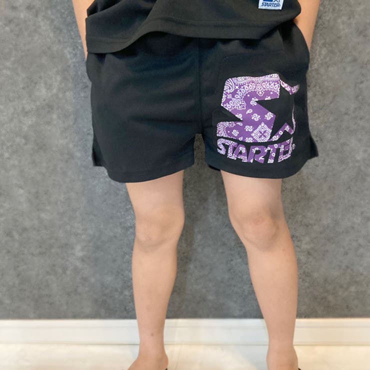 キッズパンツ半ズボンハーフパンツ子供服プリントロゴ接触冷感ドライSTARTERスタータージュニアカジュアルスポーティーストリートセレブリティ110cm120cm130cm140cm150cm160cm「STA23-11」