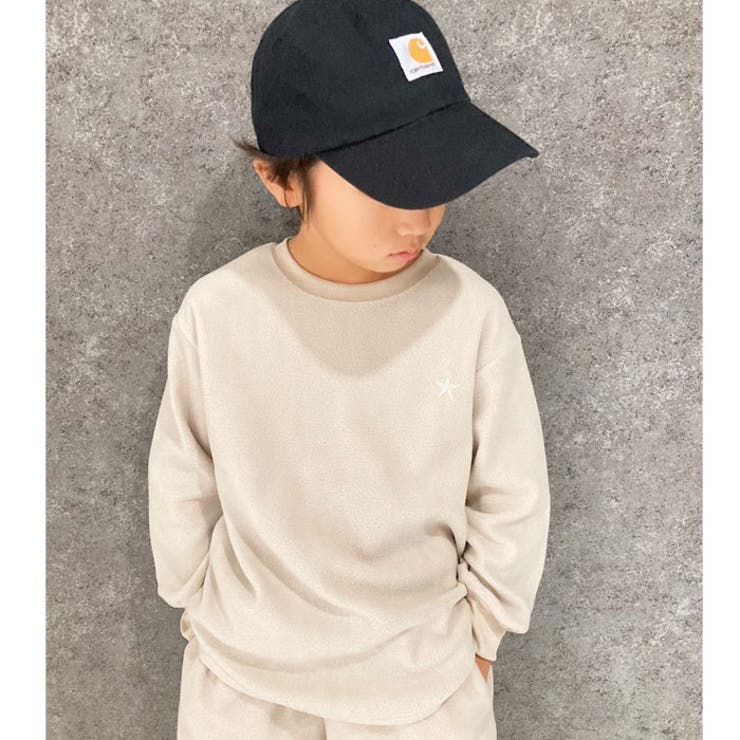 キッズトレーナーマイクロフリース子供服男の子女の子ちょいビッグちょいBIG刺繍ロゴ無地ジュニアカジュアルアメカジストリートシンプル110cm120cm130cm140cm150cm160cm「143-07」