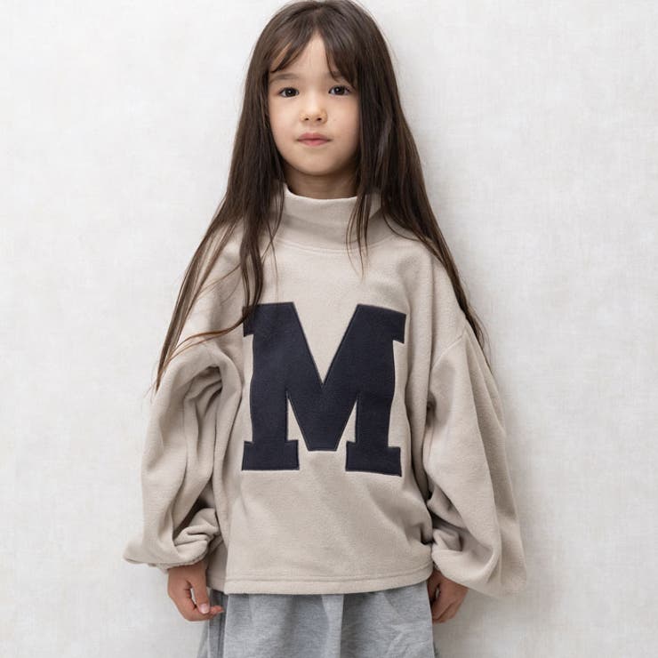 キッズトレーナーマイクロフリースハイネック子供服男の子女の子ビッグシルエットBIGワッペンロゴジュニアカジュアルアメカジストリートシンプルガーリー110cm120cm130cm140cm150cm160cm「243-05」