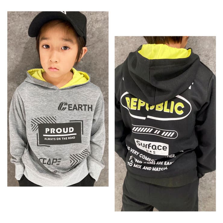 キッズパーカーフーディーボンディング子供服男の子女の子長袖プリントバックプリントロゴビッグシルエットBIGジュニアカジュアルアメカジストリート110cm120cm130cm140cm150cm160cm「543-107」