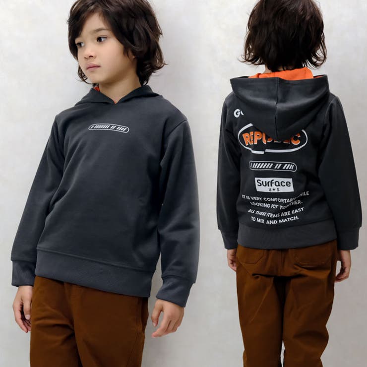 キッズパーカーフーディーボンディング子供服男の子女の子長袖プリントバックプリントロゴビッグシルエットBIGジュニアカジュアルアメカジストリート110cm120cm130cm140cm150cm160cm「543-107」