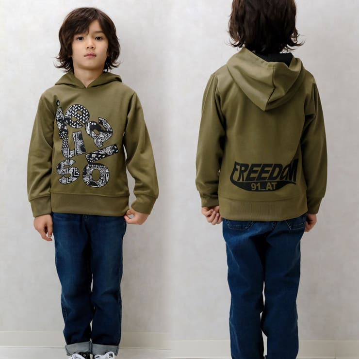 キッズパーカーフーディーボンディング子供服男の子女の子長袖プリントバックプリントロゴビッグシルエットBIGジュニアカジュアルアメカジストリート110cm120cm130cm140cm150cm160cm「543-107」