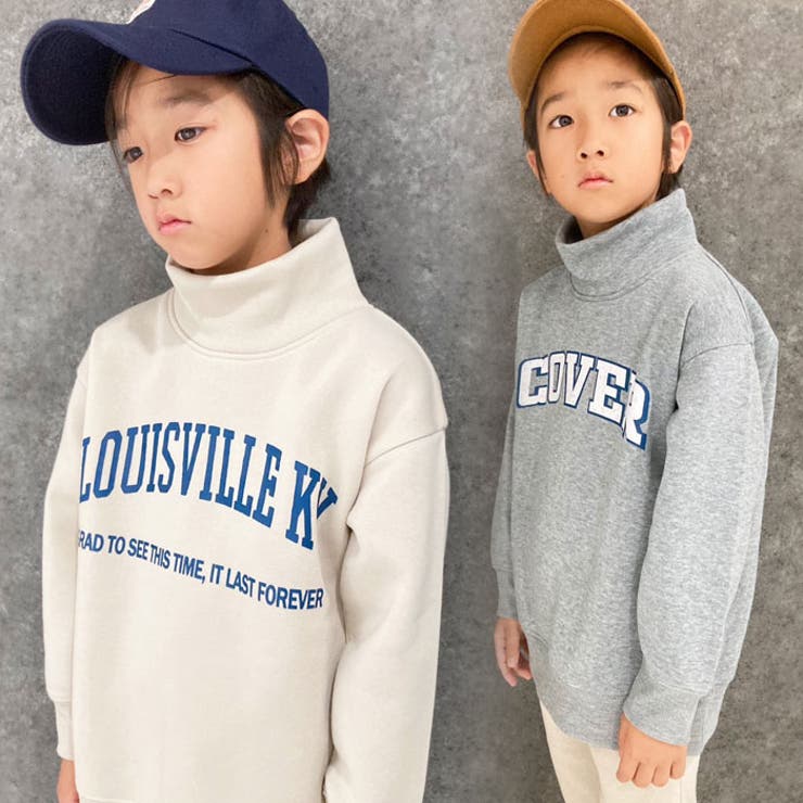 キッズトレーナートップス裏起毛タートルネックハイネック子供服男の子女の子ビッグシルエットBIGプリントロゴジュニアカジュアルアメカジストリート110cm120cm130cm140cm150cm160cm「543-112」