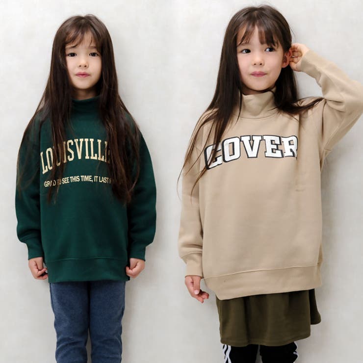 キッズトレーナートップス裏起毛タートルネックハイネック子供服男の子女の子ビッグシルエットBIGプリントロゴジュニアカジュアルアメカジストリート110cm120cm130cm140cm150cm160cm「543-112」