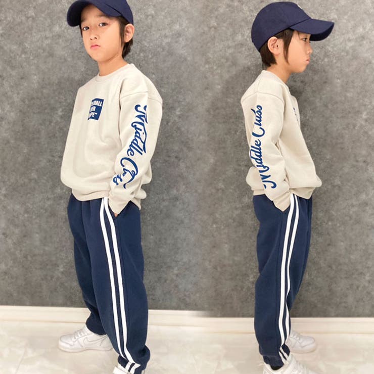 キッズセットアップ裏起毛子供服ロゴビッグシルエットBIGスウェットパンツ長ズボンジャージスポーツラインパンツジュニアカジュアル110cm120cm130cm140cm150cm160cm「543-122」