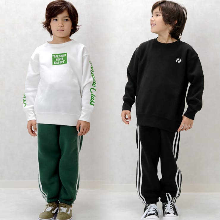 キッズセットアップ裏起毛子供服ロゴビッグシルエットBIGスウェットパンツ長ズボンジャージスポーツラインパンツジュニアカジュアル110cm120cm130cm140cm150cm160cm「543-122」