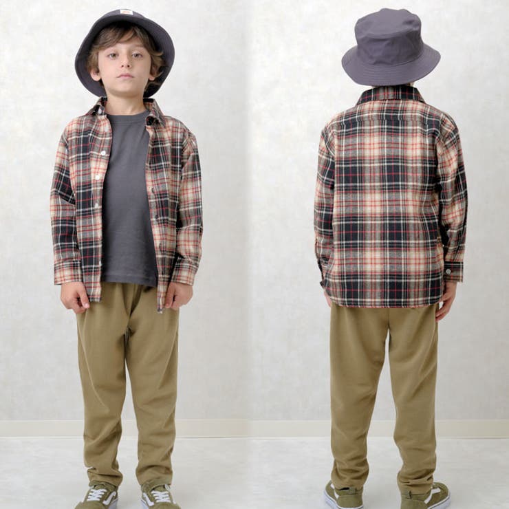 キッズネルシャツ子供服長袖シャツ男の子女の子ボーイズガールズチェックシャツちょいオーバーちょいビッグ羽織りアメカジ韓国子供服120cm130cm140cm150cm160cm「943-00」