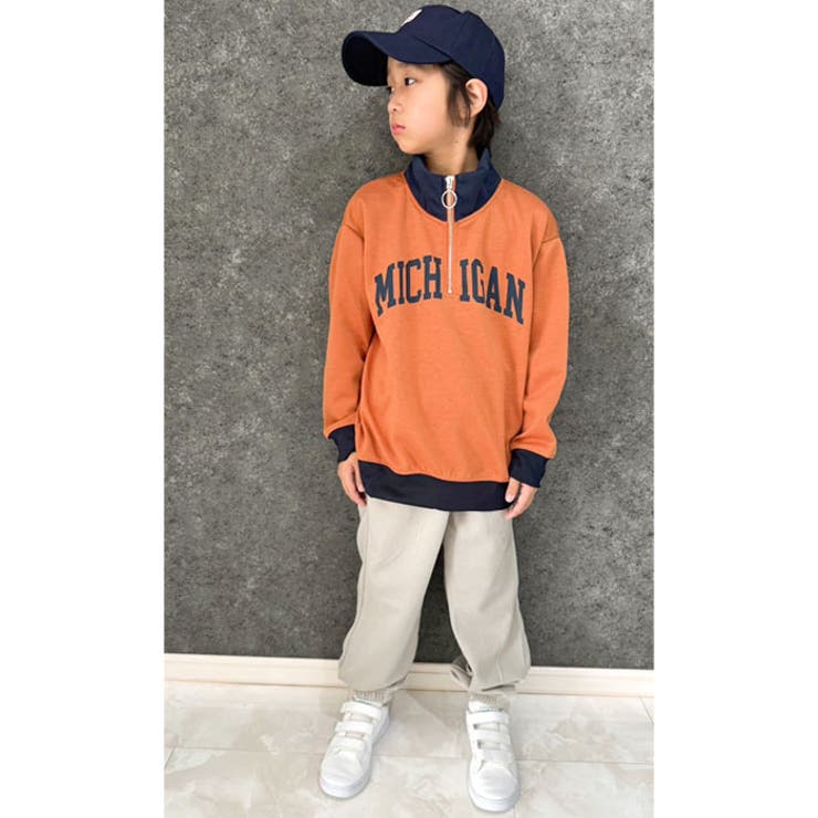 【送料無料】キッズハーフZIPジップトレーナー子供服長袖BIGビッグシルエットオーバーサイズゆったり大きめ男の子女の子ボーイズガールズボンディングクルーネックロゴバックプリントジュニア110cm120cm130cm140cm150cm160cm「514-101」