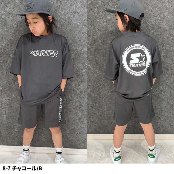 【送料無料】STARTERセットアップ上下セットスターター半袖Tシャツハーフパンツ半ズボンドライメッシュBIGビッグシルエットキッズ子供服プリントロゴブランド110cm120cm130cm140cm150cm160cm「STA24-04.05」