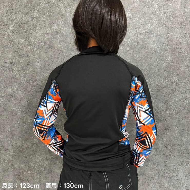 【送料無料】フルジップ長袖ラッシュガードキッズ水着子供用男の子女の子プリント柄切替おしゃれ紫外線対策日焼け防止UVケア海水浴水泳マリンスポーツプールアウトドアジュニア110cm120cm130cm140cm150cm160cm「934-01」
