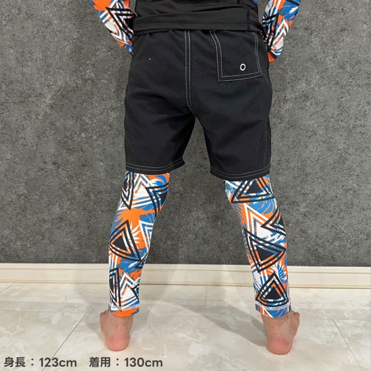 【送料無料】キッズ水着スパッツレギンスタイツラッシュガード総柄子供用男の子女の子おしゃれ紫外線対策日焼け防止UVケア海水浴水泳プールジュニア110cm120cm130cm140cm150cm160cm「934-06」