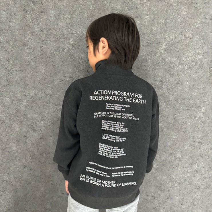 キッズトレーナートップス裏起毛タートルネックハイネックハーフジップZIP子供服男の子女の子ビッグシルエットBIGプリントロゴジュニアカジュアルアメカジストリート110cm120cm130cm140cm150cm160cm「543-113」