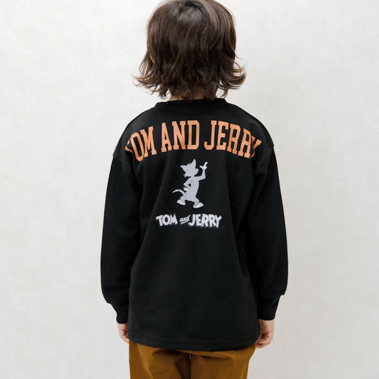 キッズトムとジェリートレーナートップスボンディング長袖プリントバックプリントBIGシルエットオーバーサイズビッグアメカジカジュアルジュニアストリートトムジェリトム&ジェリー110cm120cm130cm140cm150cm160cm「T43-01」