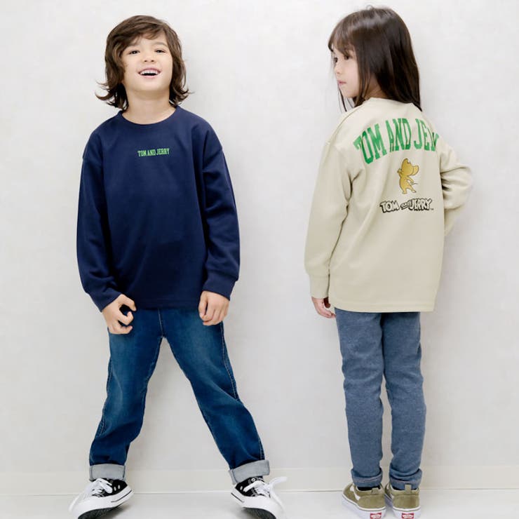 キッズトムとジェリートレーナートップスボンディング長袖プリントバックプリントBIGシルエットオーバーサイズビッグアメカジカジュアルジュニアストリートトムジェリトム&ジェリー110cm120cm130cm140cm150cm160cm「T43-01」