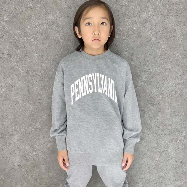 ミニ裏毛オーバーサイズプリントトレーナーキッズ子供服男の子女の子長袖トップススウェットビッグシルエットBIGビックゆったり大きめロゴジュニア韓国子供服秋物秋服ジュニアアメカジ110cm120cm130cm140cm150cm160cm「344-04」